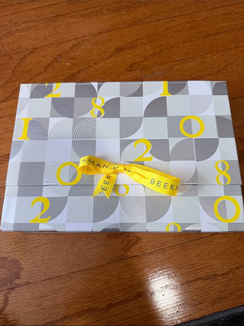 Beekman 1802 Gray & Yellow Patterned Gift Box with Yellow Ribbon